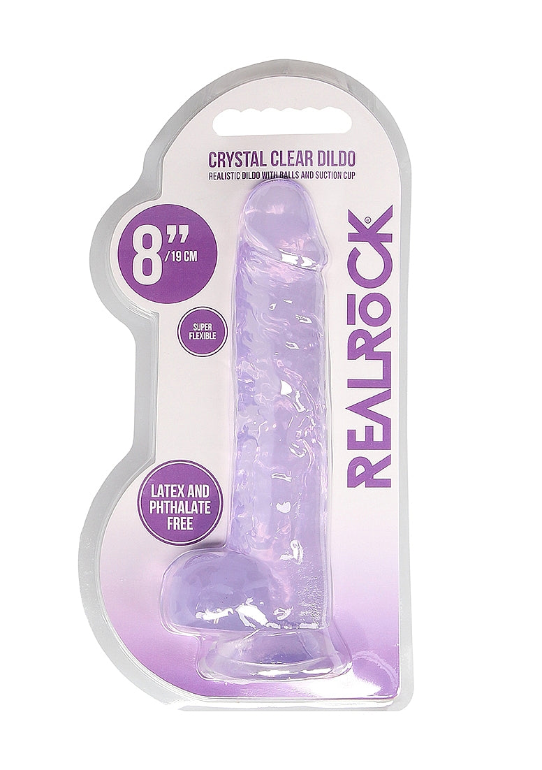 Shots Toys | REALROCK Crystal Clear 8" / 19cm Realistic Dildo with Balls - Purple