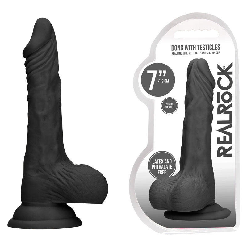Shots Toys | REALROCK 7" Realistic Dong with Testicles - Black 17.8cm Dildo