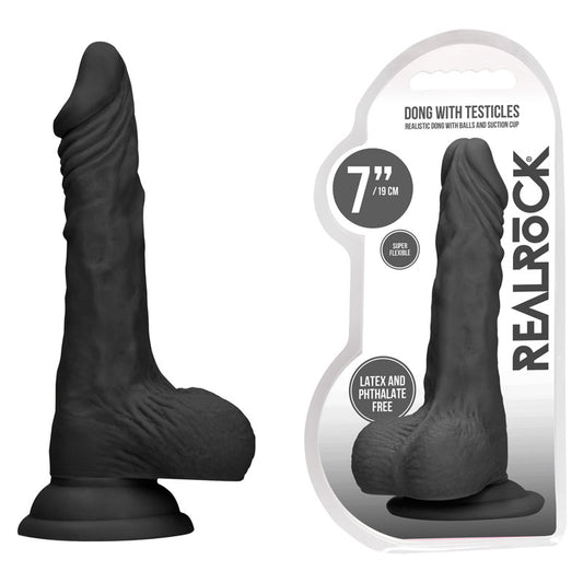 Shots Toys | REALROCK 7" Realistic Dong with Testicles - Black 17.8cm Dildo