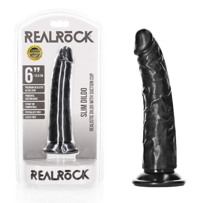 Shots Toys | REALROCK Realistic Slim Dildo without Balls - Black 15.5cm (6") Dong