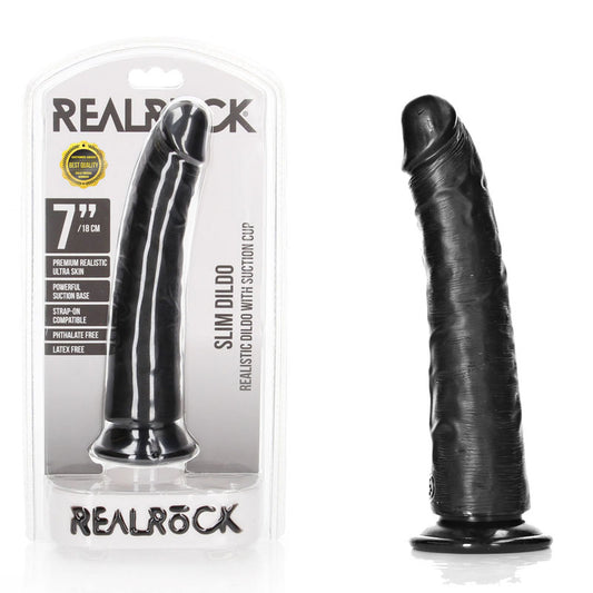 Shots Toys | REALROCK Realistic Slim Dildo with Suction Cup - Black 20.5cm (8")