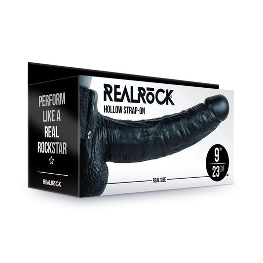 Shots Toys | REALROCK Hollow Strap-On with Balls - 9" / 23cm Black