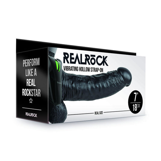 Shots Toys | REALROCK Vibrating Hollow Strap-On + Balls - 18cm Black