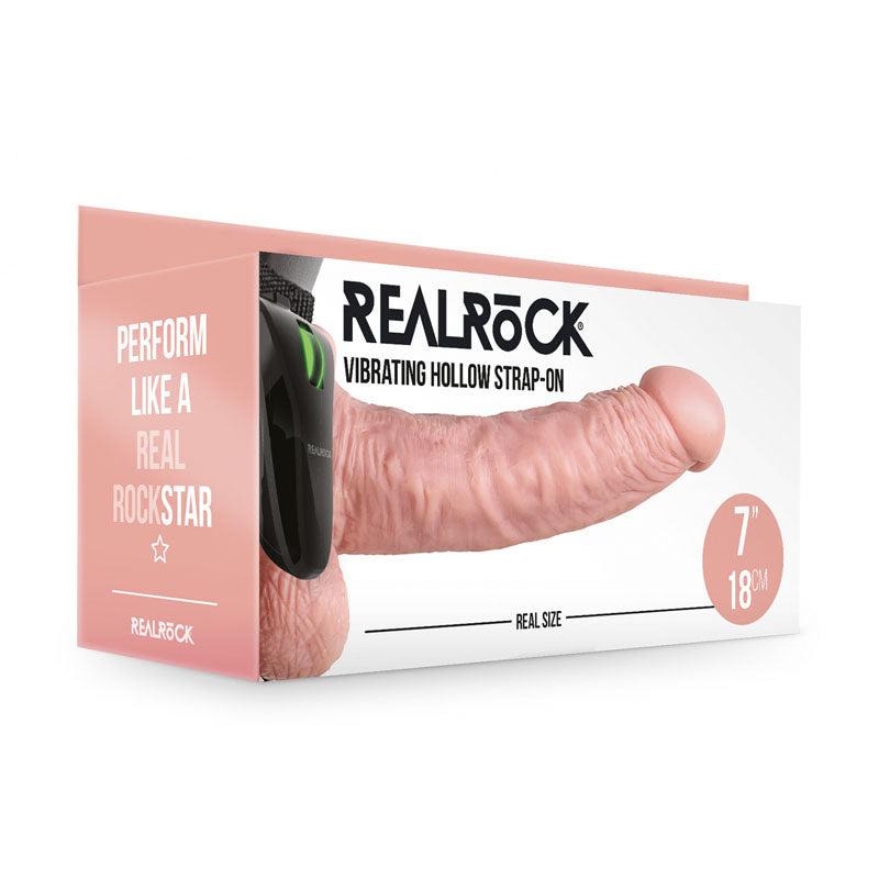 Shots Toys | REALROCK Vibrating Hollow Strap-On + Balls - 18cm Flesh