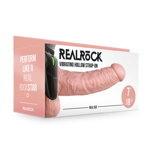 Shots Toys | REALROCK Vibrating Hollow Strap-On + Balls - 18cm Flesh