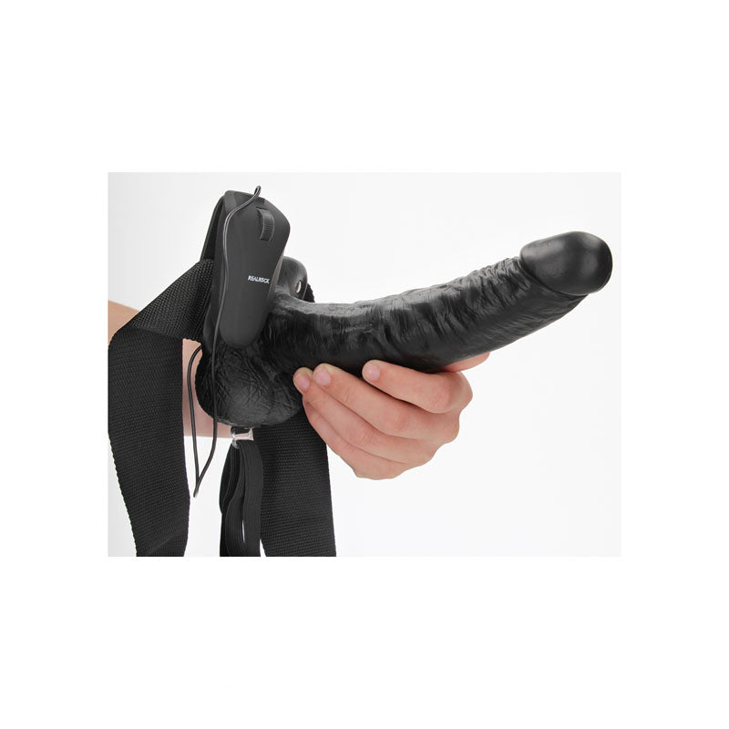 Shots Toys | REALROCK Vibrating Hollow Strap-On + Balls - 9" / 23cm Black