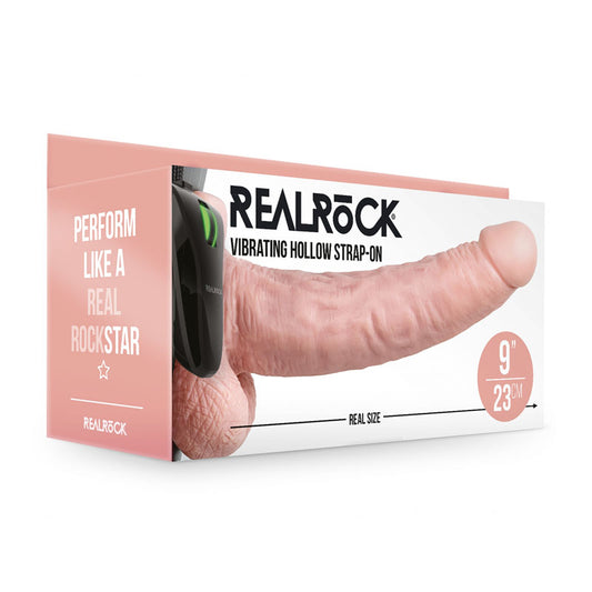 Shots Toys | REALROCK Vibrating Hollow Strap-On + Balls - 9" / 23cm Flesh