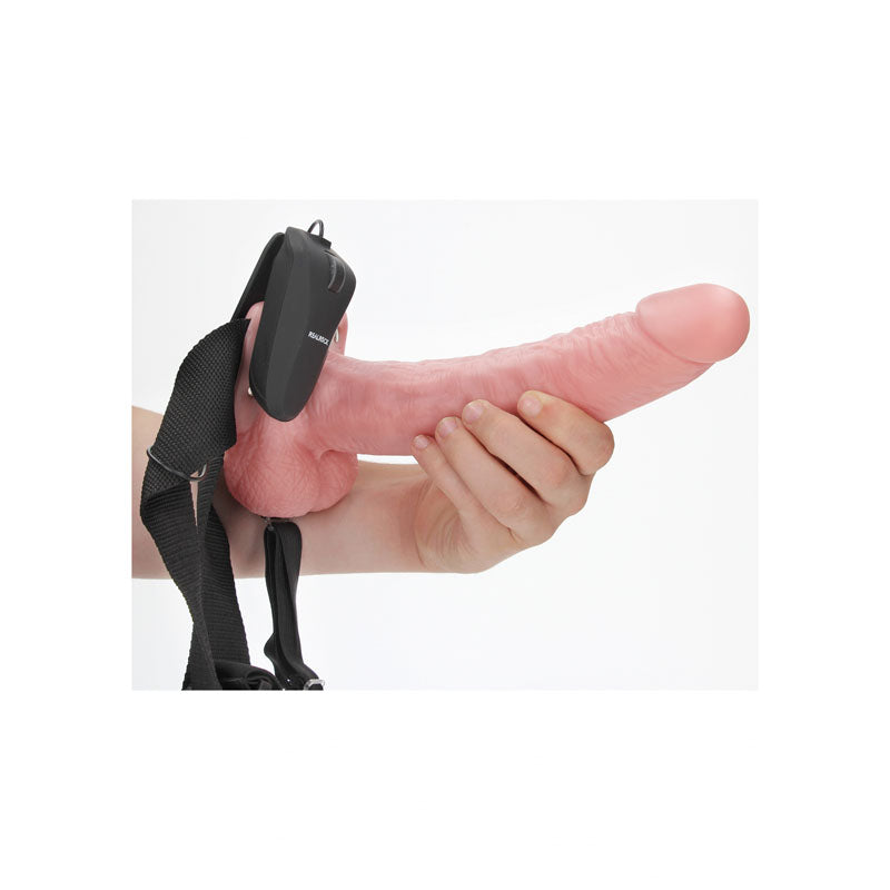 Shots Toys | REALROCK Vibrating Hollow Strap-On + Balls - 9" / 23cm Flesh