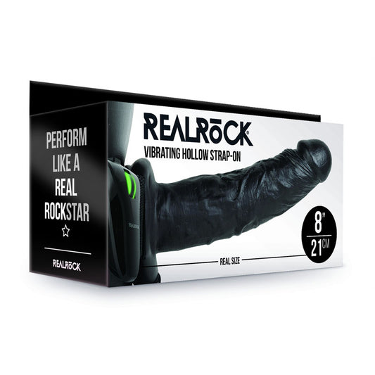Shots Toys | REALROCK Vibrating Hollow Strap-On - 8" / 20.5cm Black