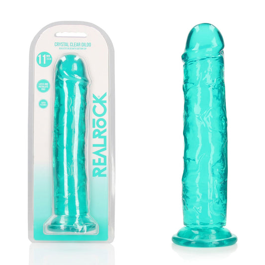 Shots Toys | REALROCK Crystal Clear 11" Straight Dildo No Balls - Turquoise