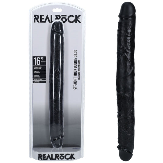 Shots Toys | REALROCK 40cm Thick Double Dildo - Black (16") Thick Double Dong