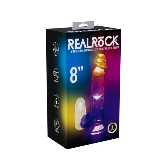 Shots Toys | REALROCK 8" Wireless LED Vibrating Dildo with Balls and Remote