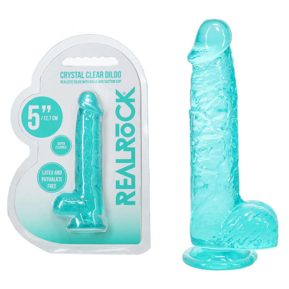 Shots Toys | REALROCK 5" / 12.7cm Crystal Clear Dildo with Balls - Turquoise