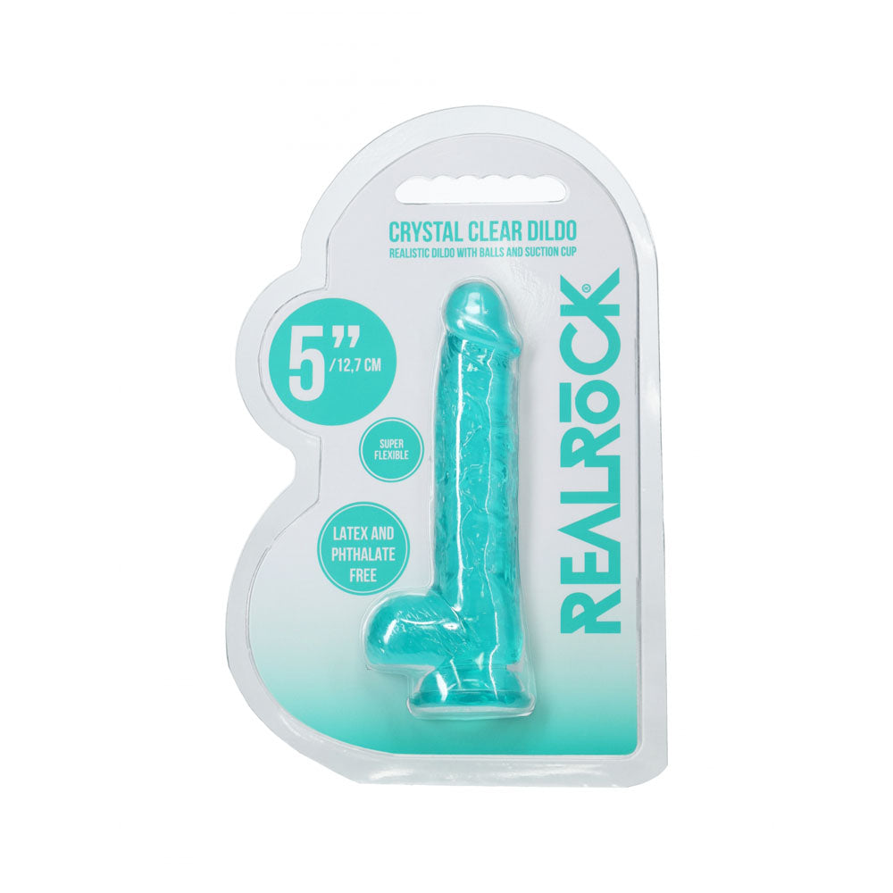 Shots Toys | REALROCK 5" / 12.7cm Crystal Clear Dildo with Balls - Turquoise