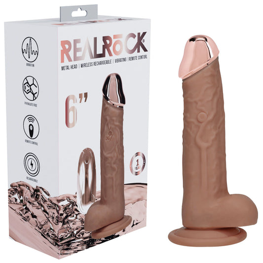 Shots Toys | REALROCK 6" Vibrating Dildo with Metal Head and Wireless Remote - Tan