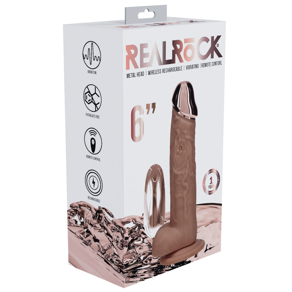 Shots Toys | REALROCK 6" Vibrating Dildo with Metal Head and Wireless Remote - Tan