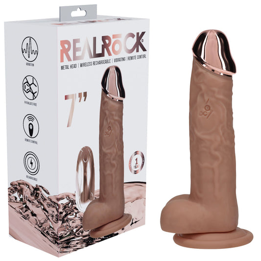 Shots Toys | REALROCK 7" Vibrating Dildo with Metal Head and Wireless Remote - Tan