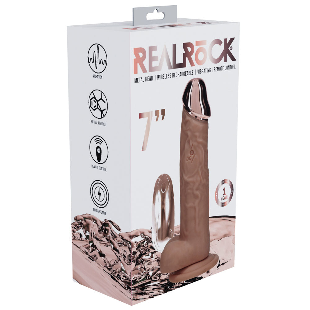 Shots Toys | REALROCK 7" Vibrating Dildo with Metal Head and Wireless Remote - Tan