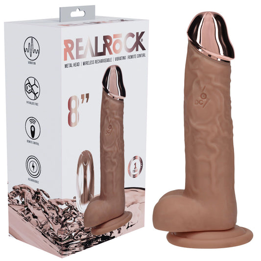 Shots Toys | REALROCK 8" Vibrating Dildo with Metal Head and Wireless Remote - Tan