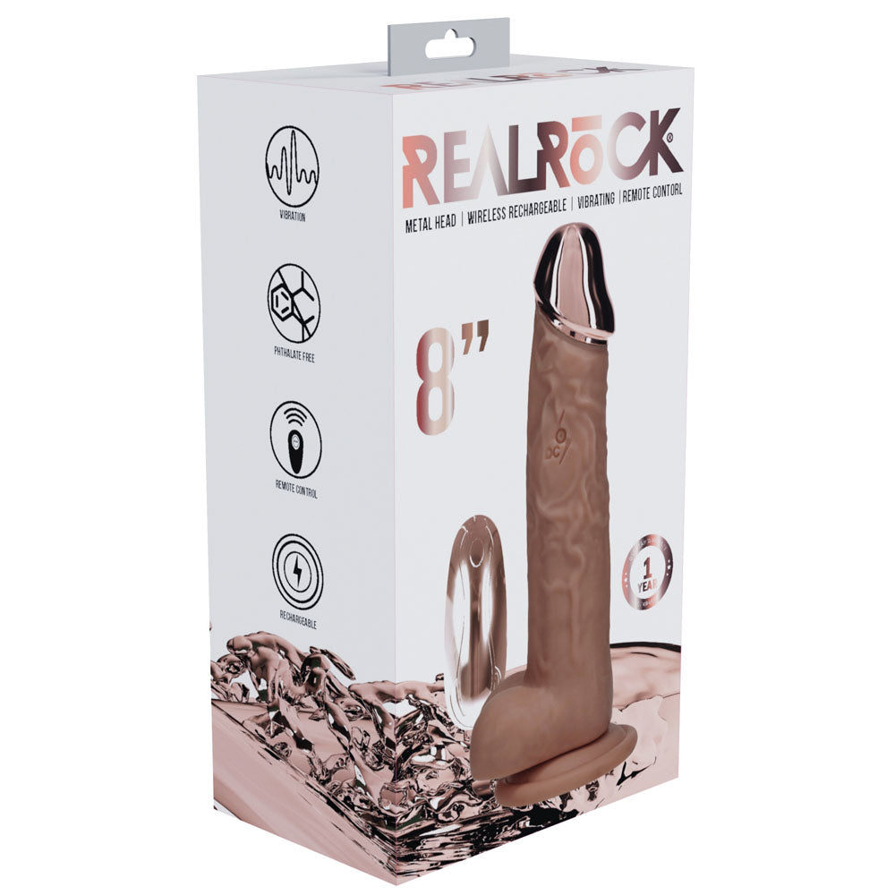Shots Toys | REALROCK 8" Vibrating Dildo with Metal Head and Wireless Remote - Tan