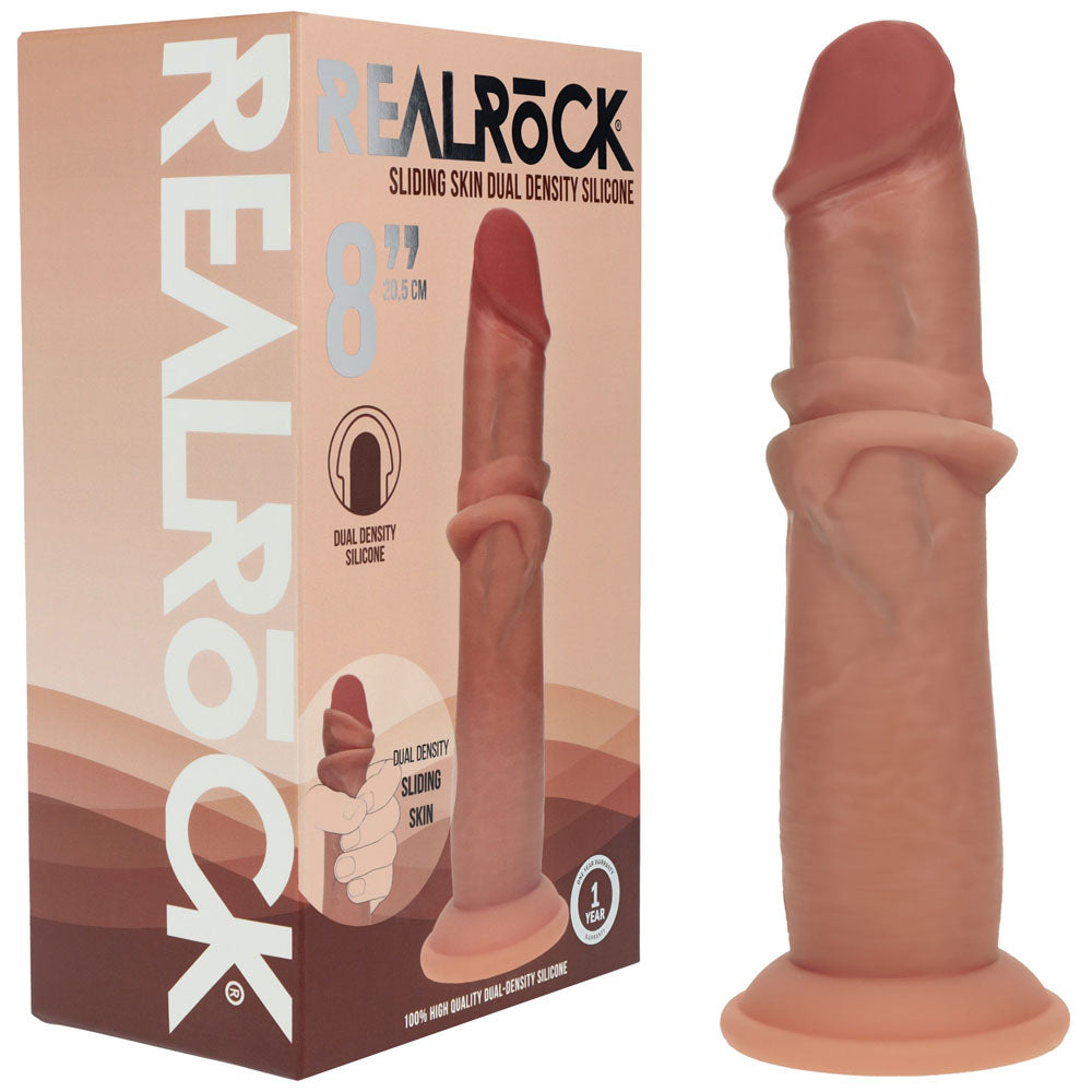 Shots Toys | REALROCK Dual Density 8" Sliding Skin Silicone Dildo - Tan