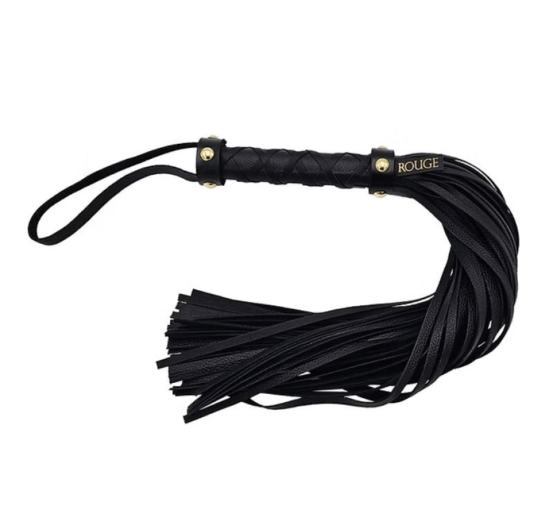 Rouge Leather Studded Long Flogger With Gold Accents