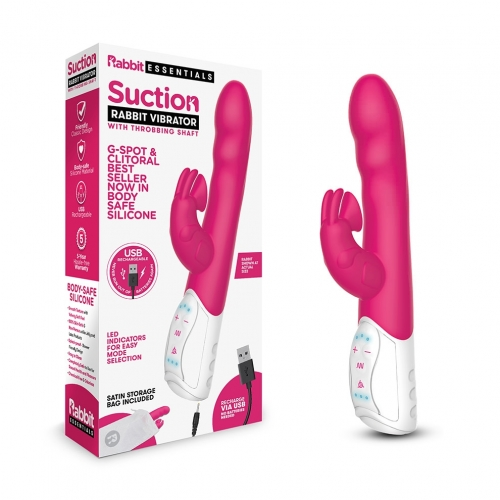 Rabbit Essentials Rechargeable Clitoral Suction Rabbit Vibrator - Hot Pink