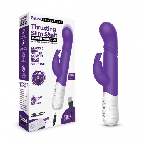 Rabbit Essentials Rechargeable Slim Shaft Thrusting G-Spot Rabbit Vibrator - Purple