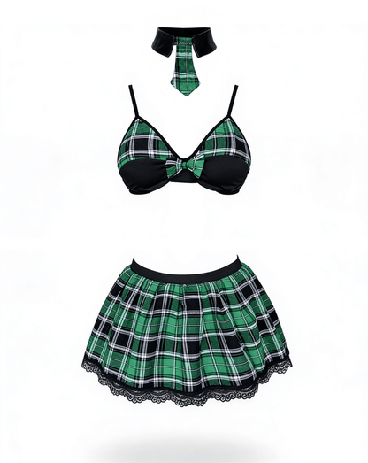 Love In Leather 4 Piece School Girl Set Size S/M or L/XL - MULTIPLE COLOURS