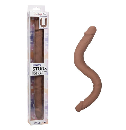 CalExotics Silicone Studs® Bend and Hold Dual Dong 16”/40.75 cm - Brown