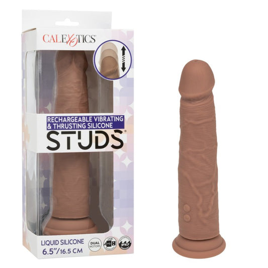 CalExotics Rechargeable Vibrating & Thrusting Silicone Studs Dildo 6.5"/16.5cm - Brown