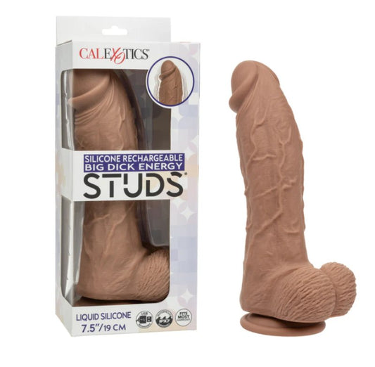 CalExotics Silicone Rechargeable Big Dick Energy Studs® 7.5"/19cm Vibrating Dildo - Brown