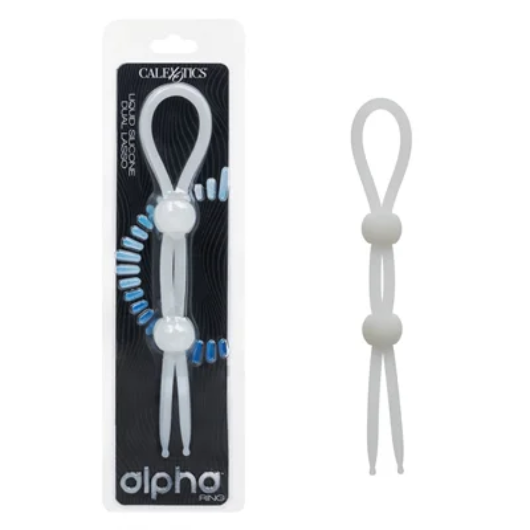 Calexotics Alpha™ Liquid Silicone Dual Lasso Adjustable Cock Ring - Natural