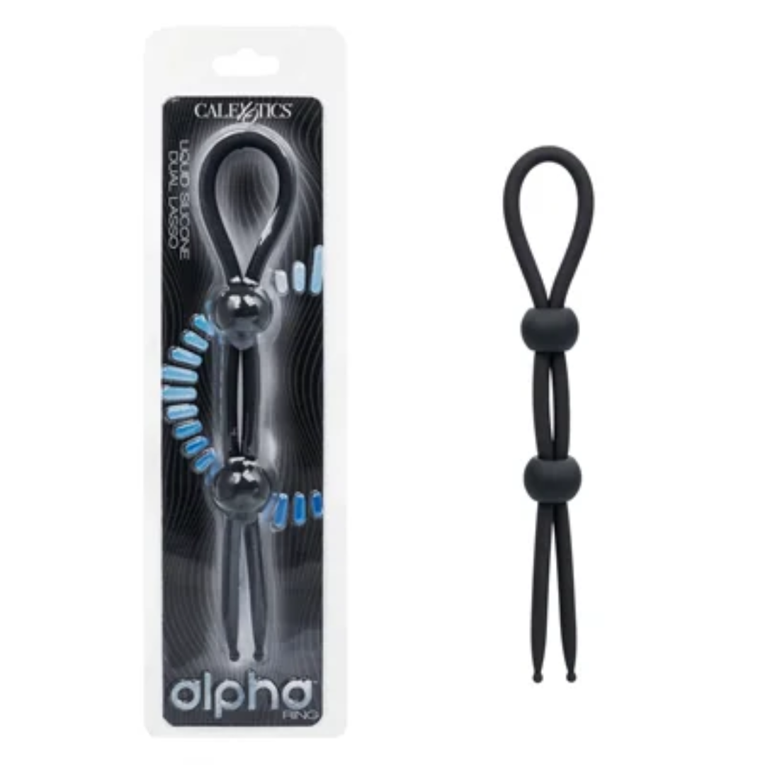 Calexotics Alpha™ Liquid Silicone Dual Lasso Adjustable Cock Ring - Black