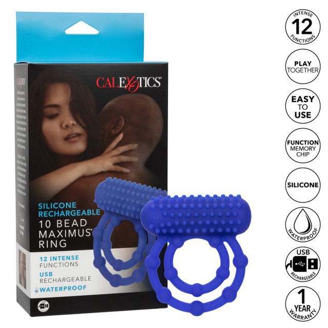 Calexotics Silicone Rechargeable 10 Bead Maximus Ring Couples Ring Vibrator