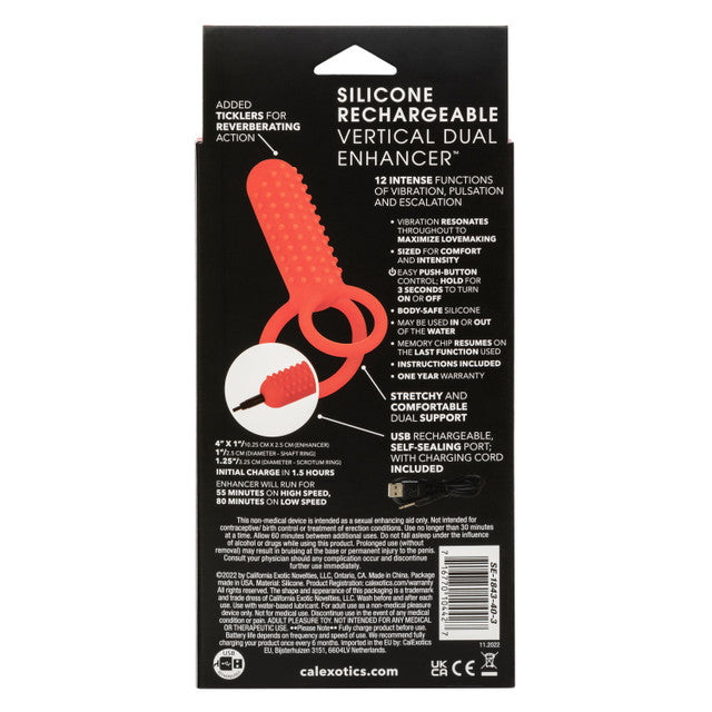 Calexotics Silicone Rechargeable Vertical Dual Enhancer Couples Ring Vibrator