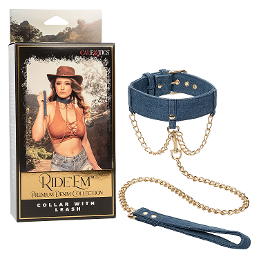 CalExotics Ride 'Em Premium Denim Collection Collar With Leash