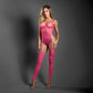 Fantasy Lingerie SHEER NEXT TO YOU - Crotchless Geometric Fishnet Teddy Bodystocking Pink One Size