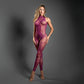 Fantasy Lingerie SHEER ENDLESS EMBRACE - Crotchless Floral Knit Bodystocking With Open Back Magenta One Size