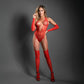 Fantasy Lingerie SHEER SECRET RENDEZVOUS - Crotchless Halter Tie Teddy Bodystocking And Fingerless Gloves Red One Size