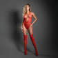 Fantasy Lingerie SHEER SECRET RENDEZVOUS - Crotchless Halter Tie Teddy Bodystocking And Fingerless Gloves Red One Size