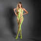 Fantasy Lingerie SHEER UNSTOPPABLE - Crotchless Rhinestone Knit Halter Bodystocking Neon Green One Size
