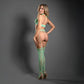 Fantasy Lingerie SHEER HEART OF GLASS - Lace Knit Halter Tie Top, G-string Panty And Gartered Stockings Seaglass Green One Size