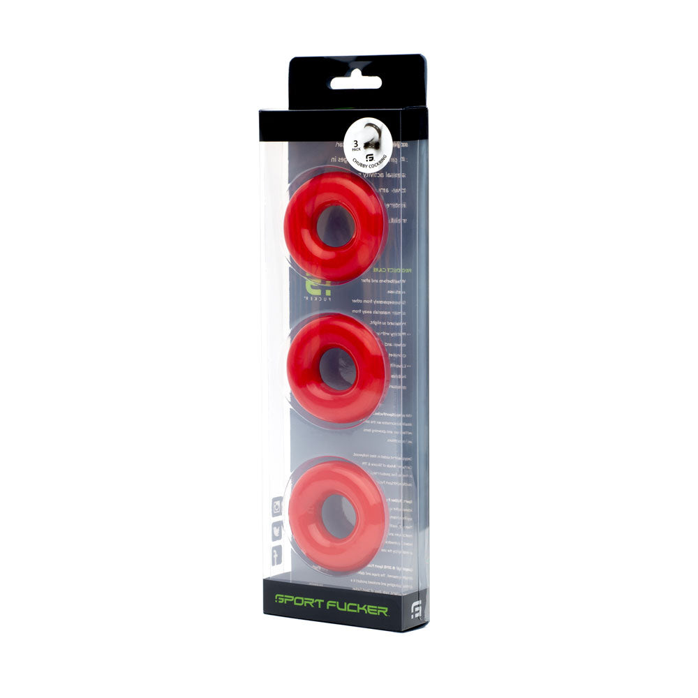 Sport Fucker Rubber Cockring - Red Cock Ring Set - 3 Pack