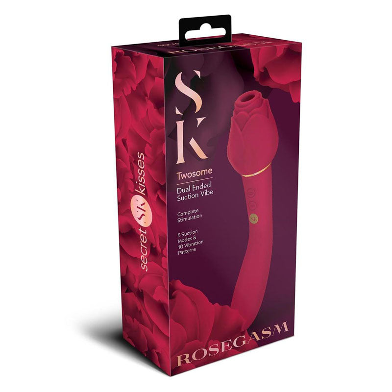 Secret Kisses ROSEGASM TWOSOME Rose Red 20.3cm Air Pulsation Stimulator & Vibrator