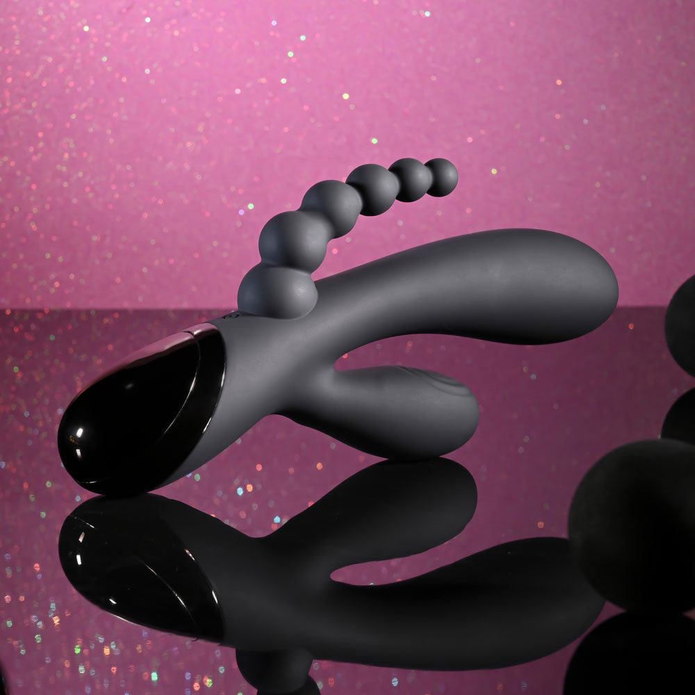 Selopa TRIPLE ACES - Black 19.7cm USB Rechargeable Triple Stimulator Vibrator