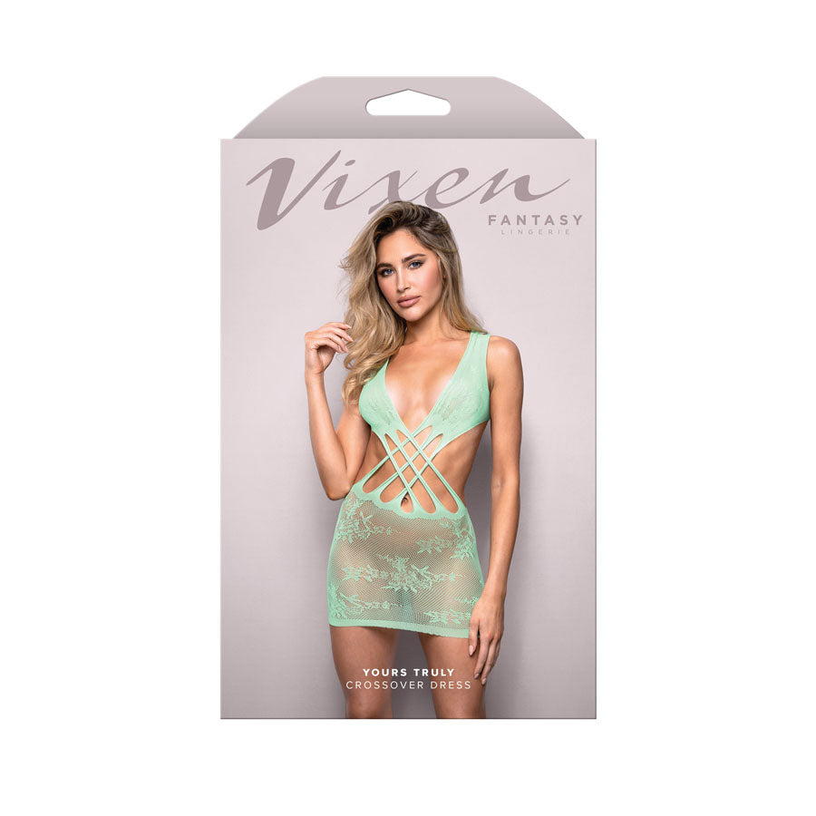 Fantasy Lingerie VIXEN YOURS TRULY - Strappy Floral Knit Crossover Dress Seaglass Green One Size