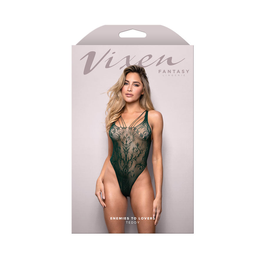 Fantasy Lingerie VIXEN ENEMIES TO LOVERS - Seamless Lace Teddy Green One Size