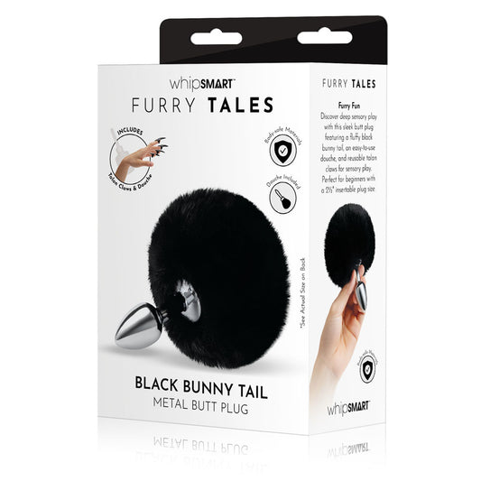 WhipSmart Furry Tales Black Bunny Tail - Metal 6.3cm Butt Plug with Black Bunny Tail