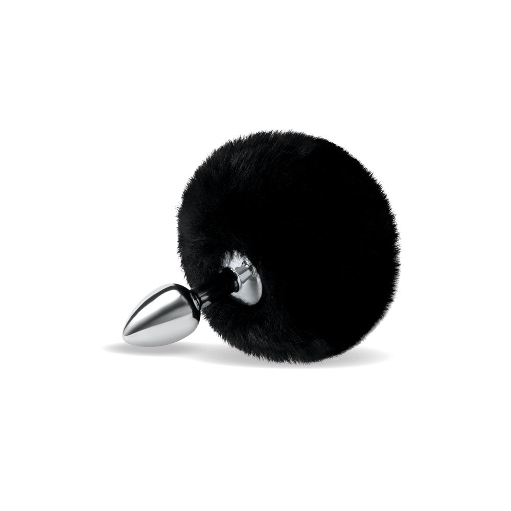 WhipSmart Furry Tales Black Bunny Tail - Metal 6.3cm Butt Plug with Black Bunny Tail